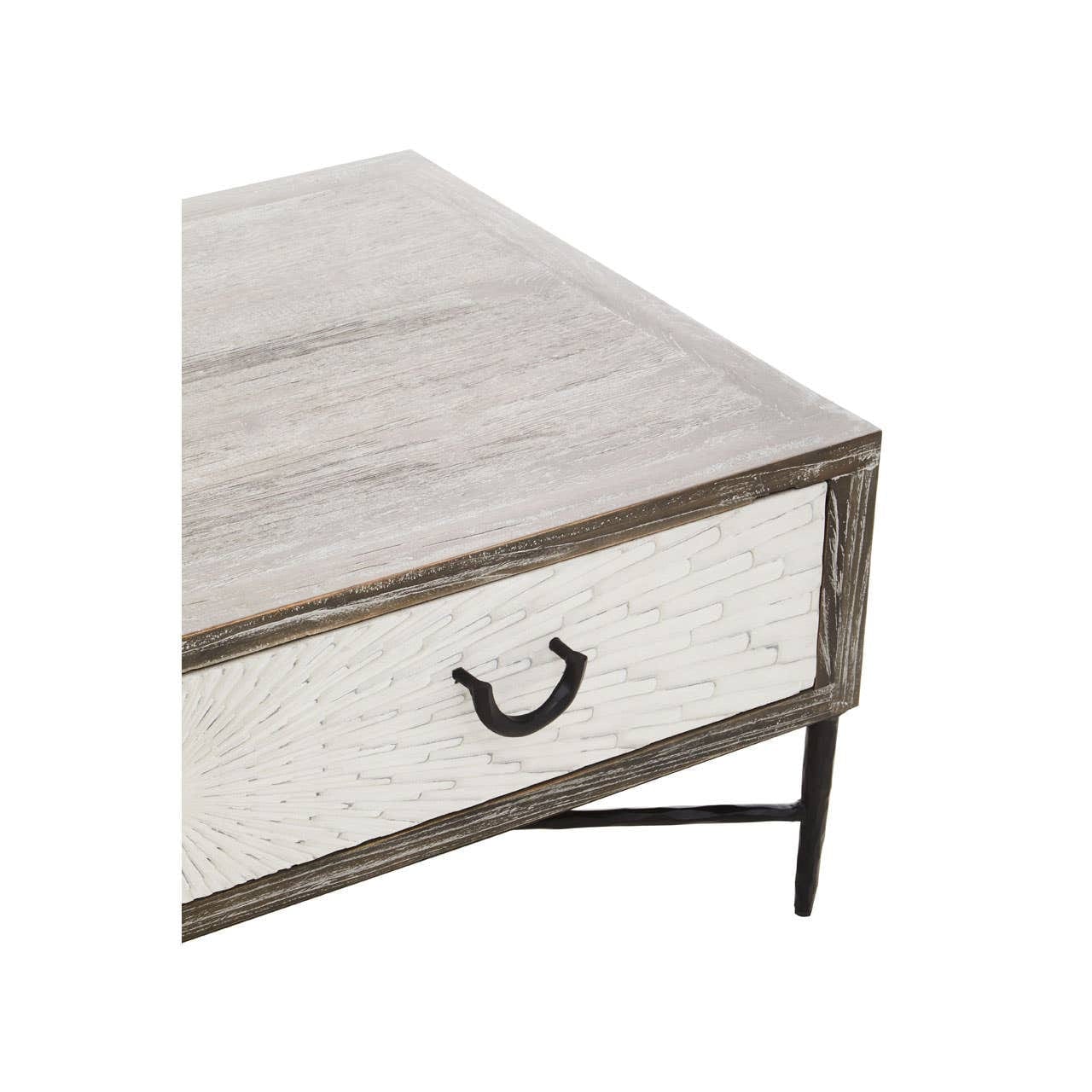 Milan 2 Drawer Recycled Elm Wood Coffee Table - Image 7