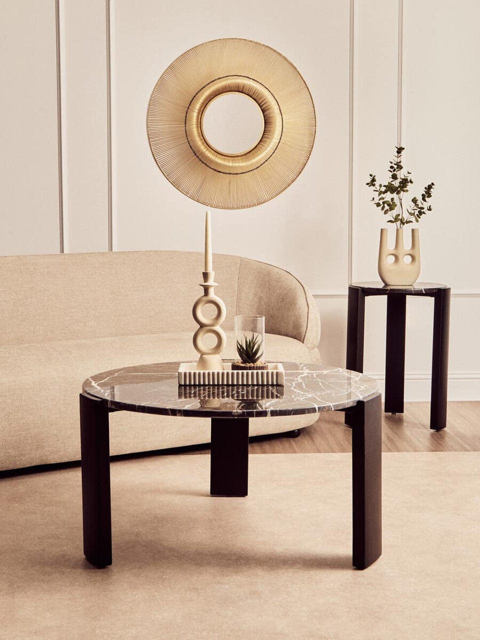 Palermo Round Black Marble Top Large Coffee Table - Image 4