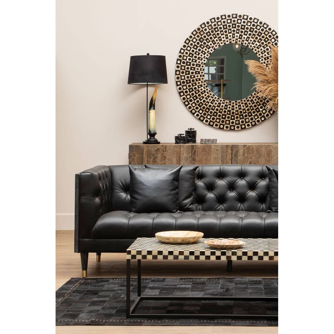 Palu Round Black Wall Mirror with Shell Inlay - Image 13