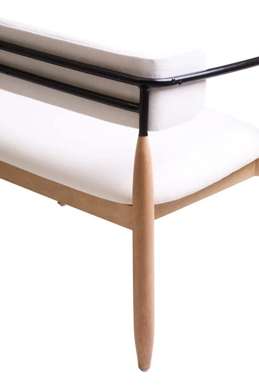 Persolo Cream Textured Dining Bench with Wood Frame - Image 17