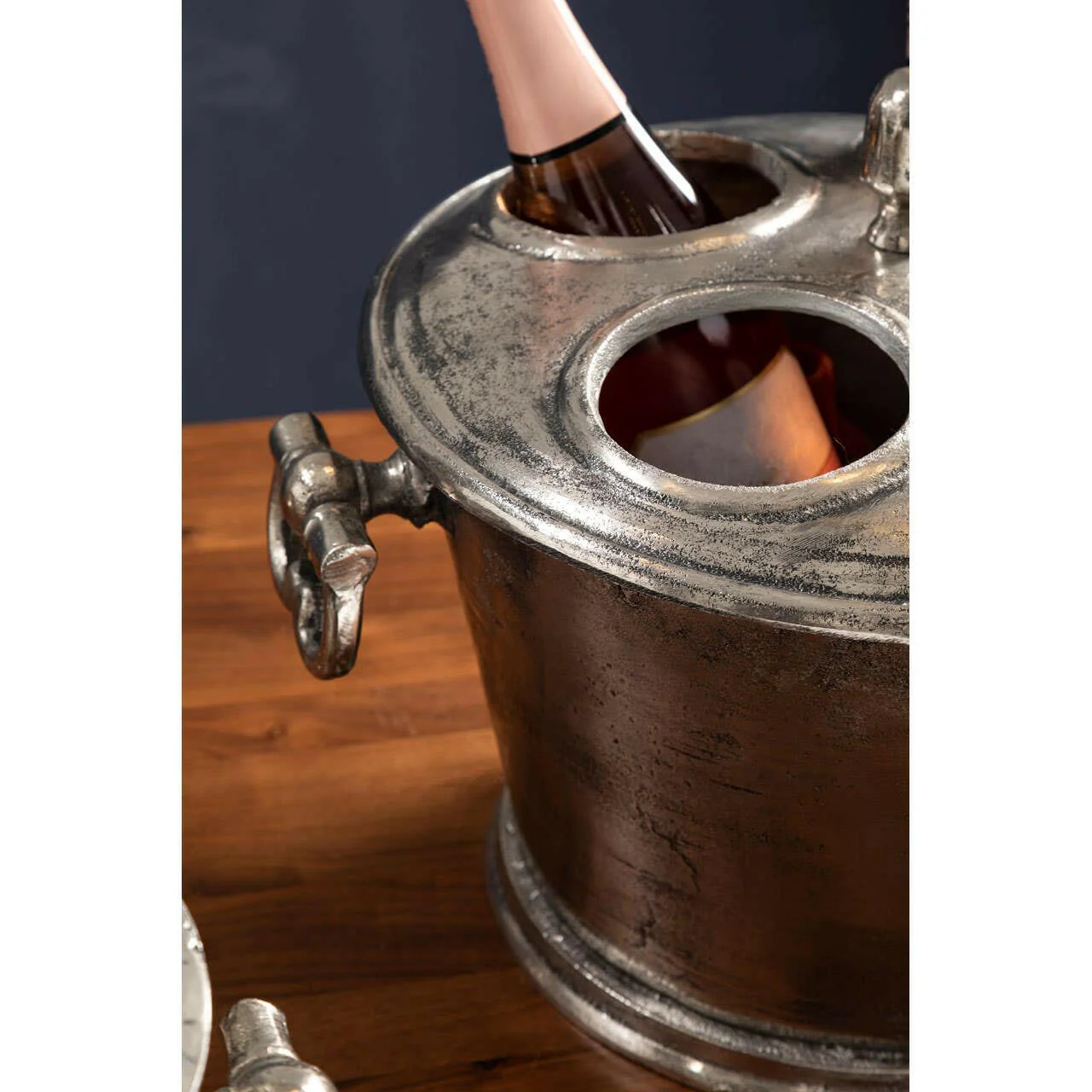Rustic Antique Silver 4 Bottle Wine Cooler - Image 8