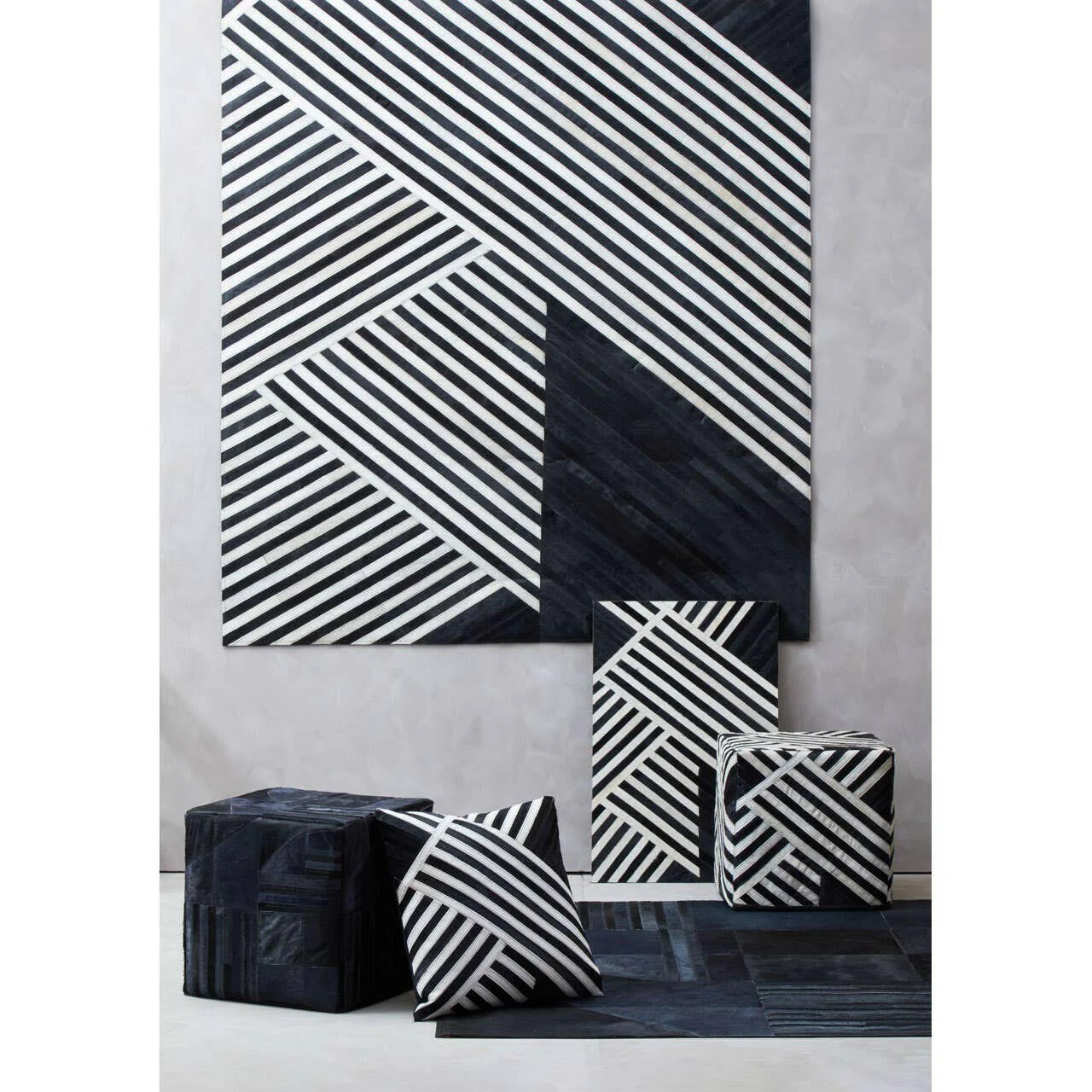 Safira Black And Grey Leather Pouffe - Image 6