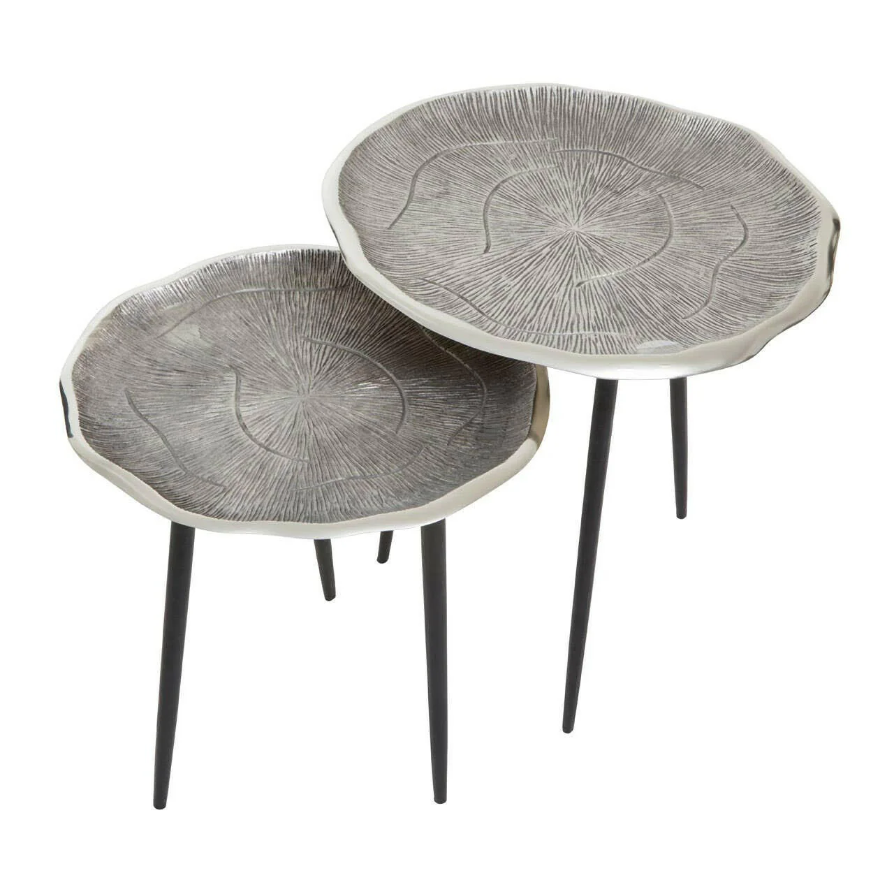 Silva Set Of Two Oak Effect Silver Top Side Tables - Image 4