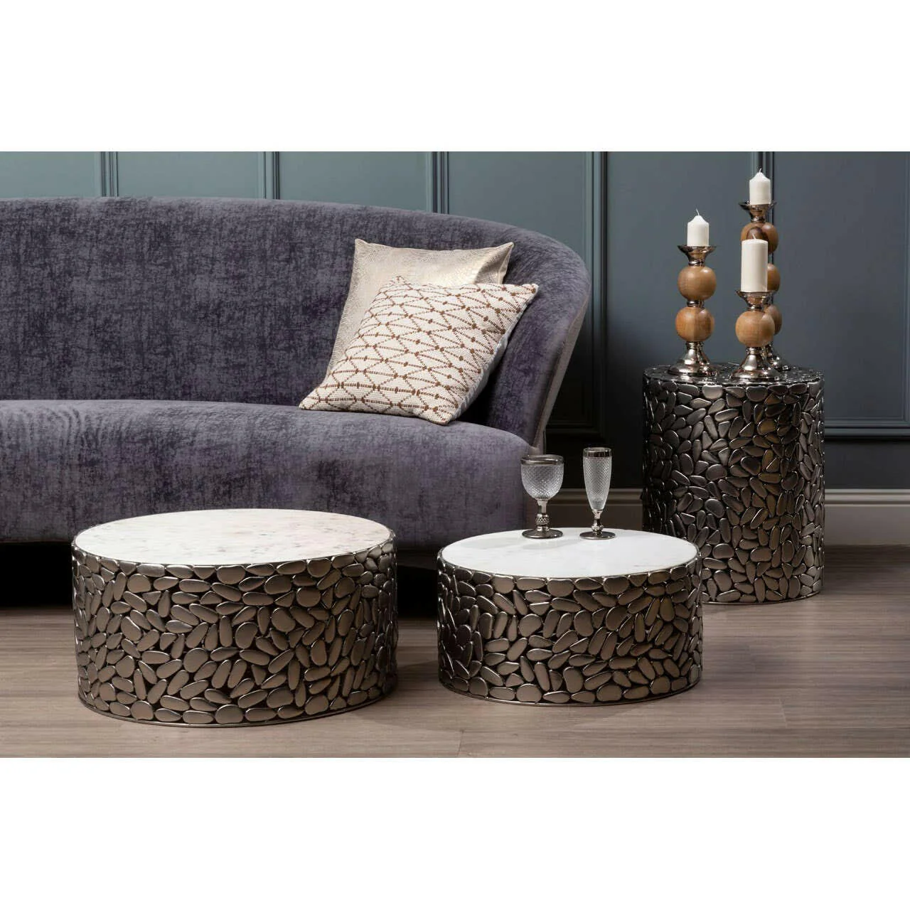 Templar Set Of 2 Antique Pewter Side Tables - Image 3