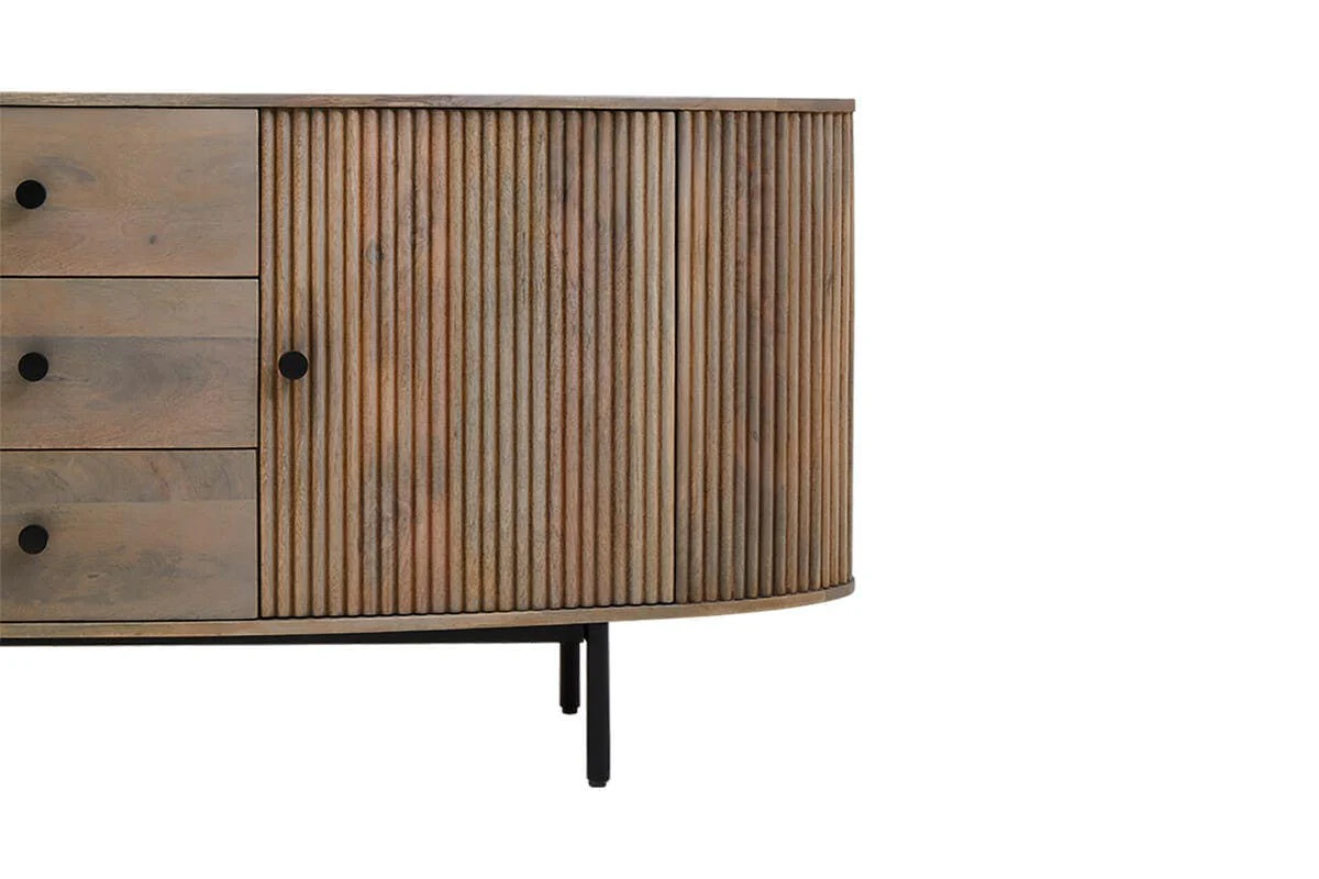 Torello Three Drawer Grey Mango Wood Sideboard - Image 6