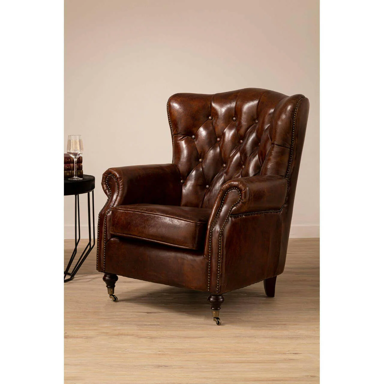 Victor Brown Leather Scroll Armchair - Image 6