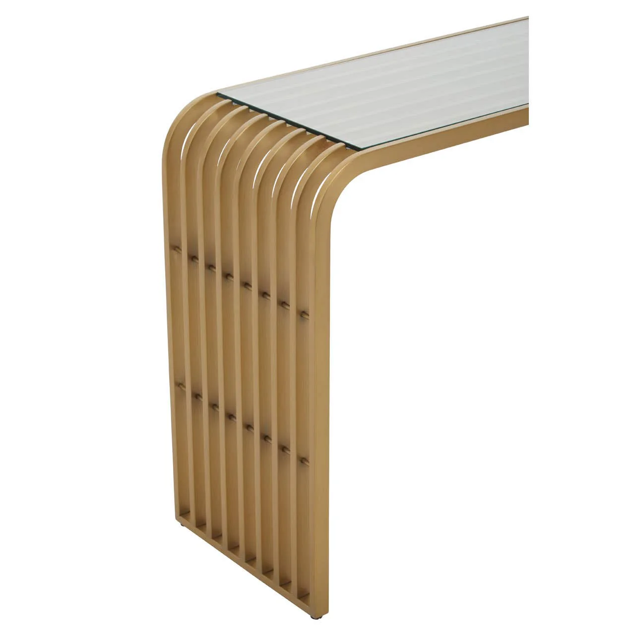 Vogue Matte Gold Slatted Console Table - Image 6