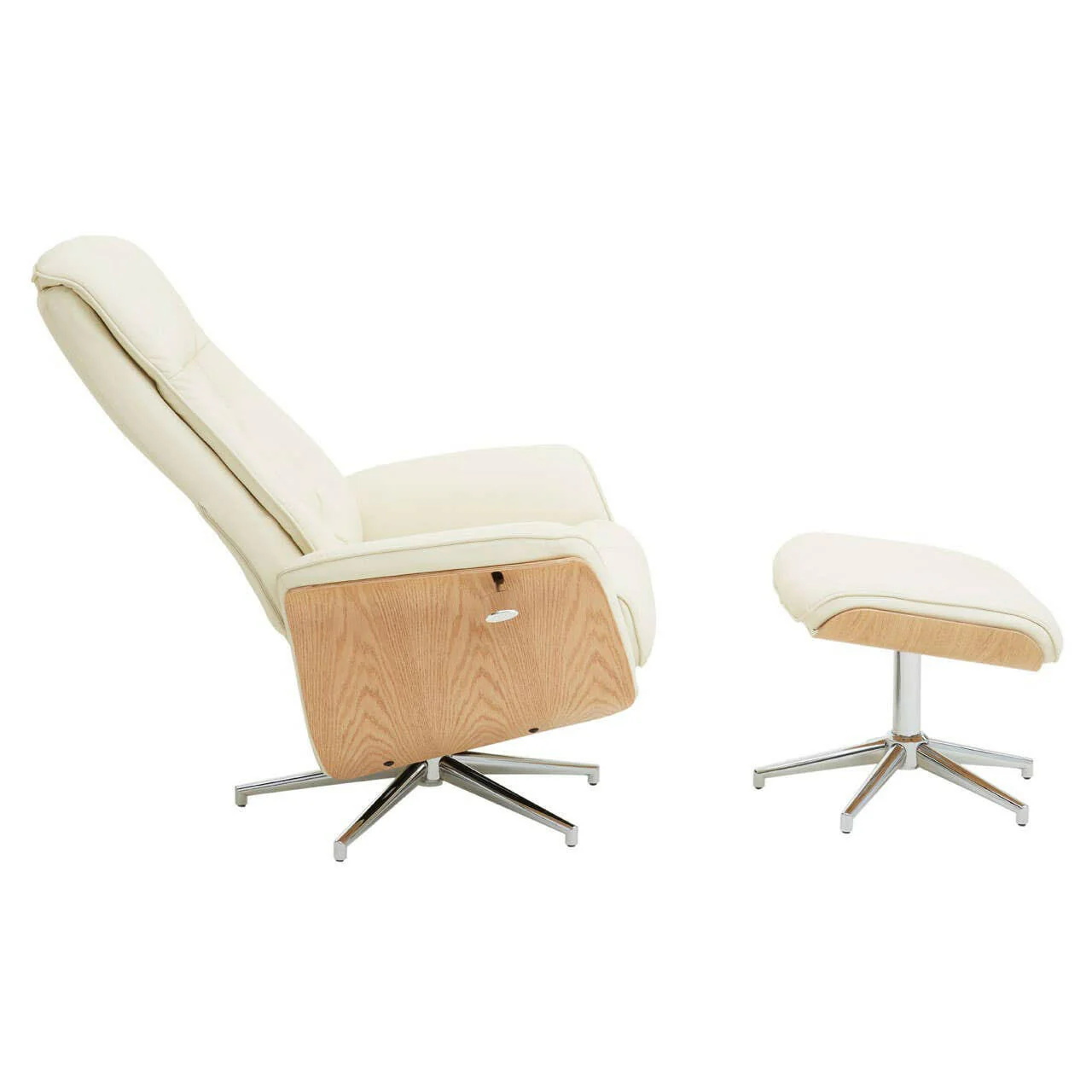 Warrington Ivory Leather Effect Recliner And Footstool - Image 3