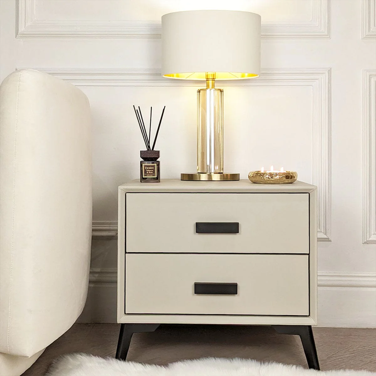 Nova Stone & Black 2 Drawer Bedside Table - Image 3