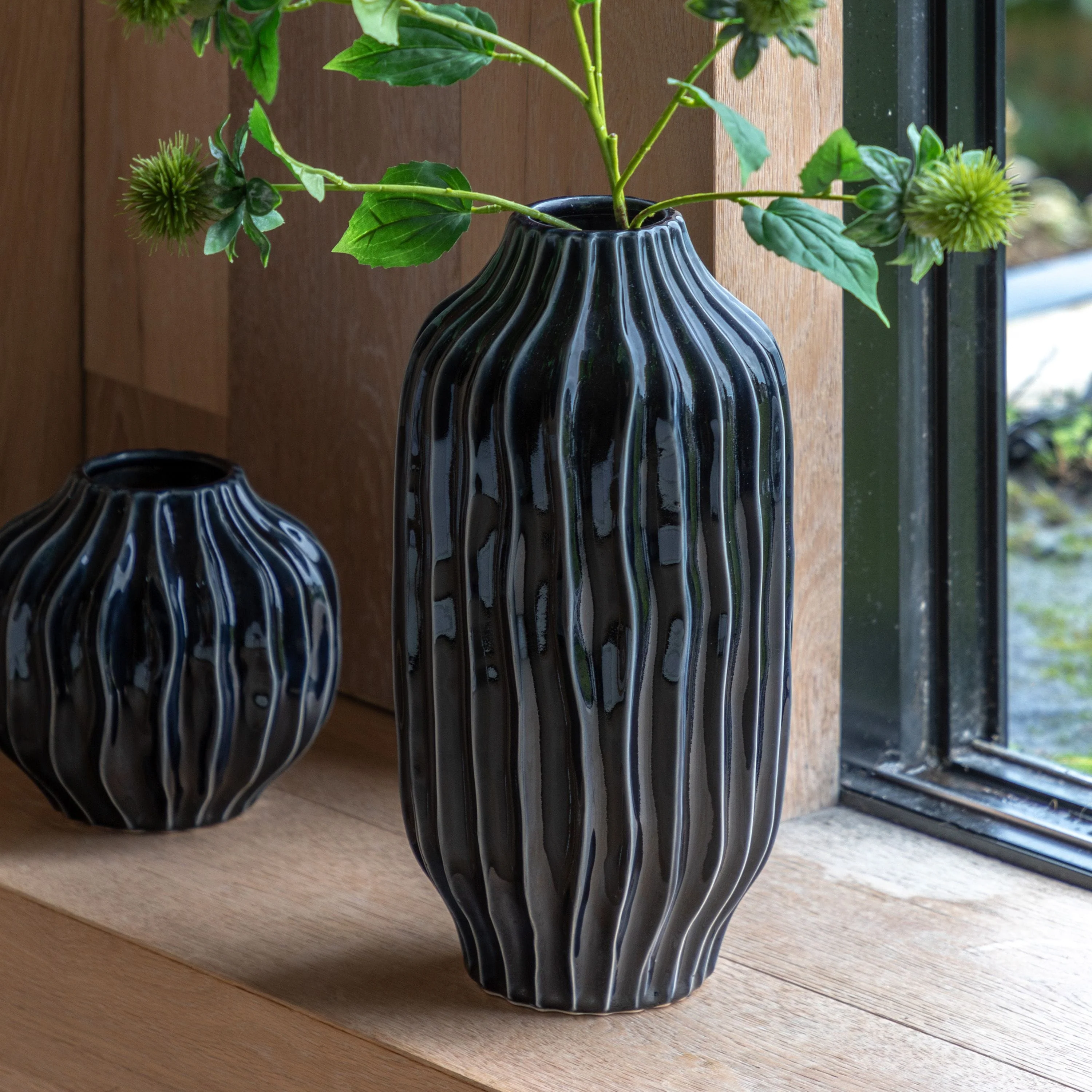 Organic Ribbed Vase Midnight Large
