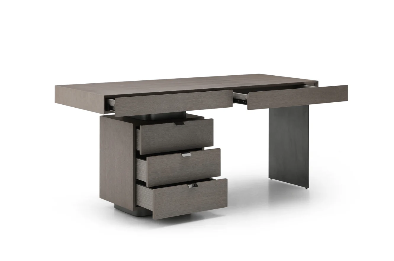 Oston Office Desk - Grey - Left Hand Drawers - Image 4