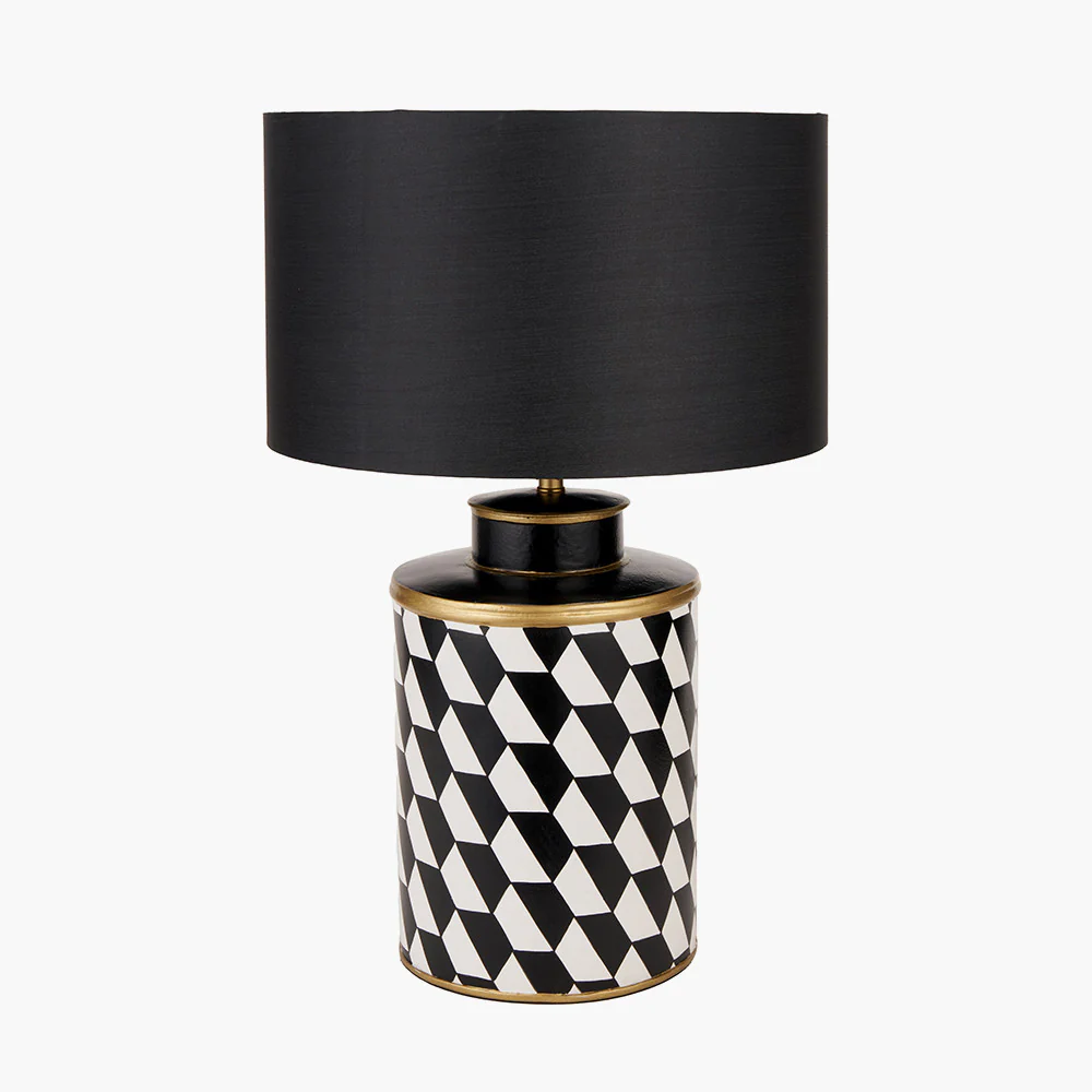Victor Black and White Geometric Hand Painted Metal Table Lamp - Image 7