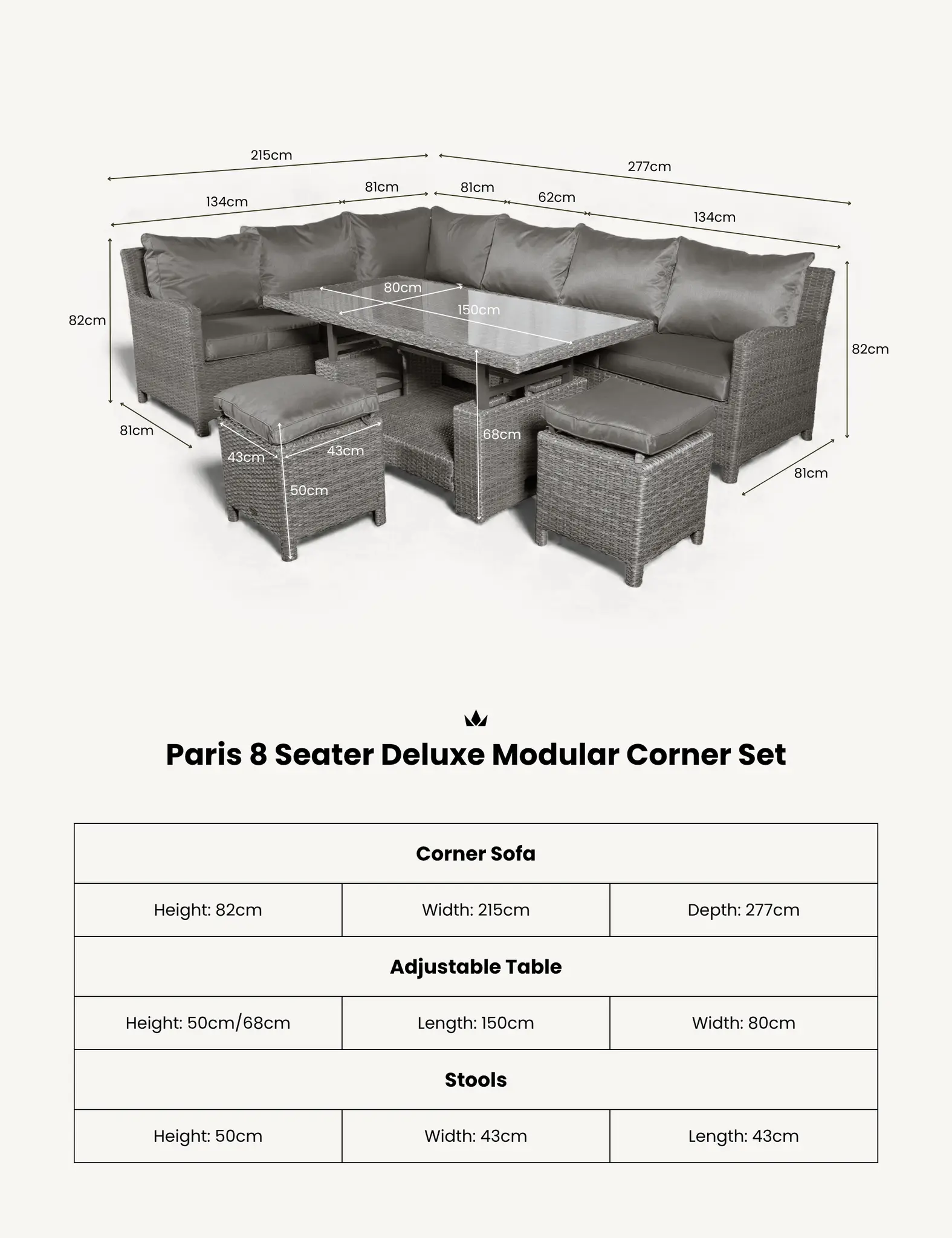 Paris 8 Seater Deluxe Modular Corner Dining & Lounging Set - Image 3