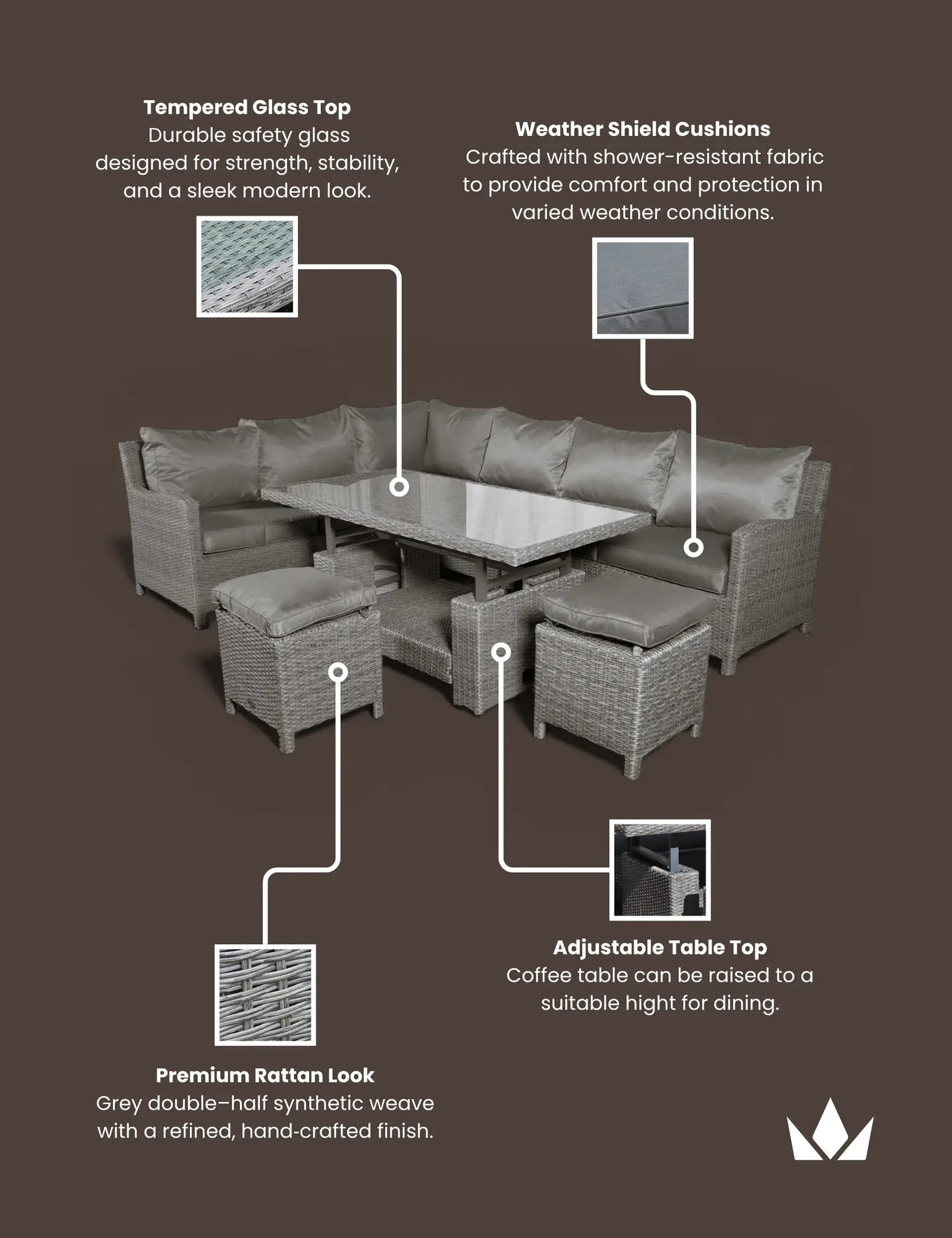 Paris 8 Seater Deluxe Modular Corner Dining & Lounging Set - Image 4