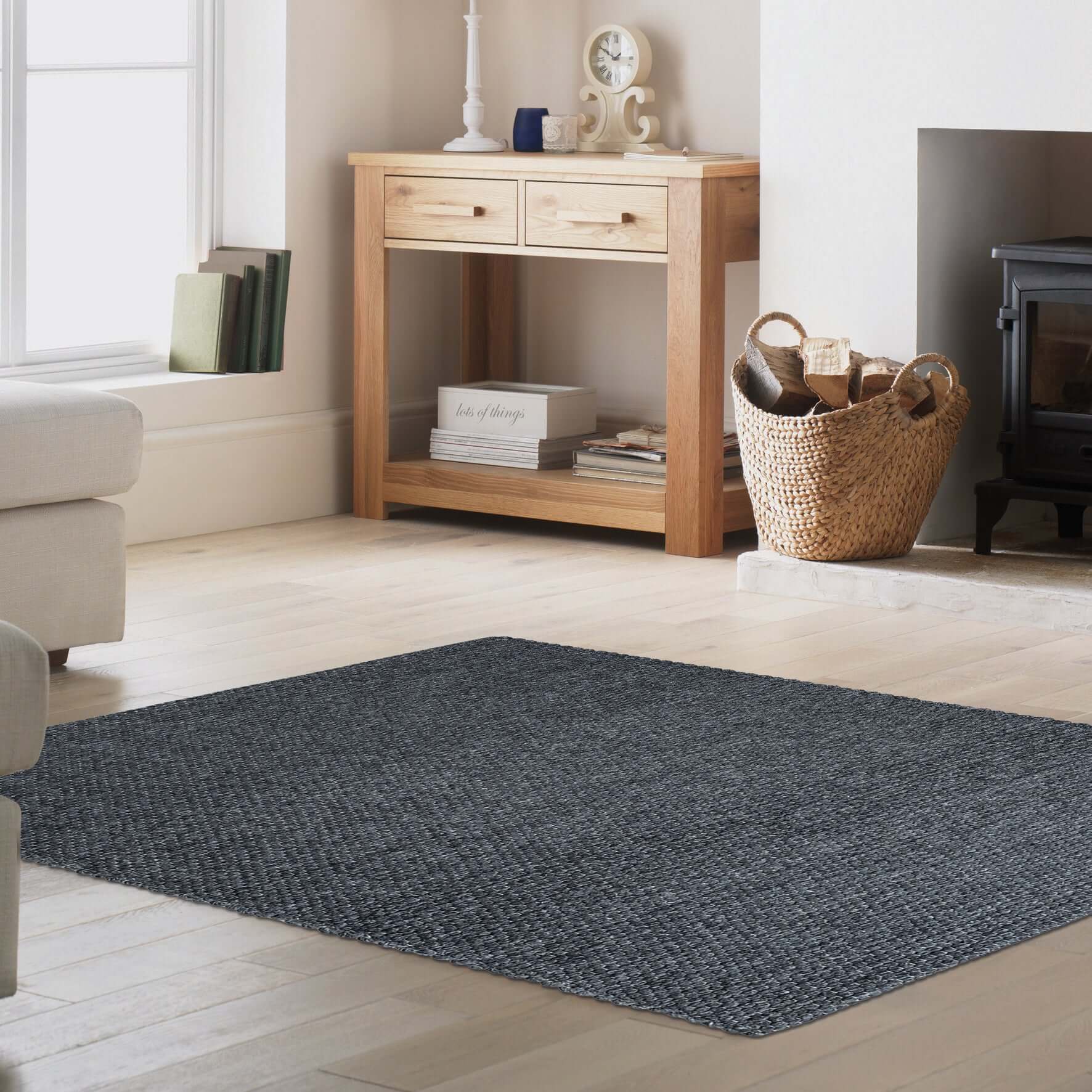Solid Design Low Pile Eco Charcoal Rug - Image 2