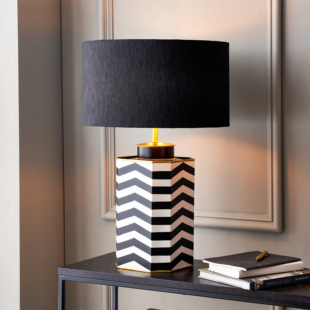 Stellan 30cm Black Slubbed Silk Mix Gold Lined Cylinder Lampshade - Image 7