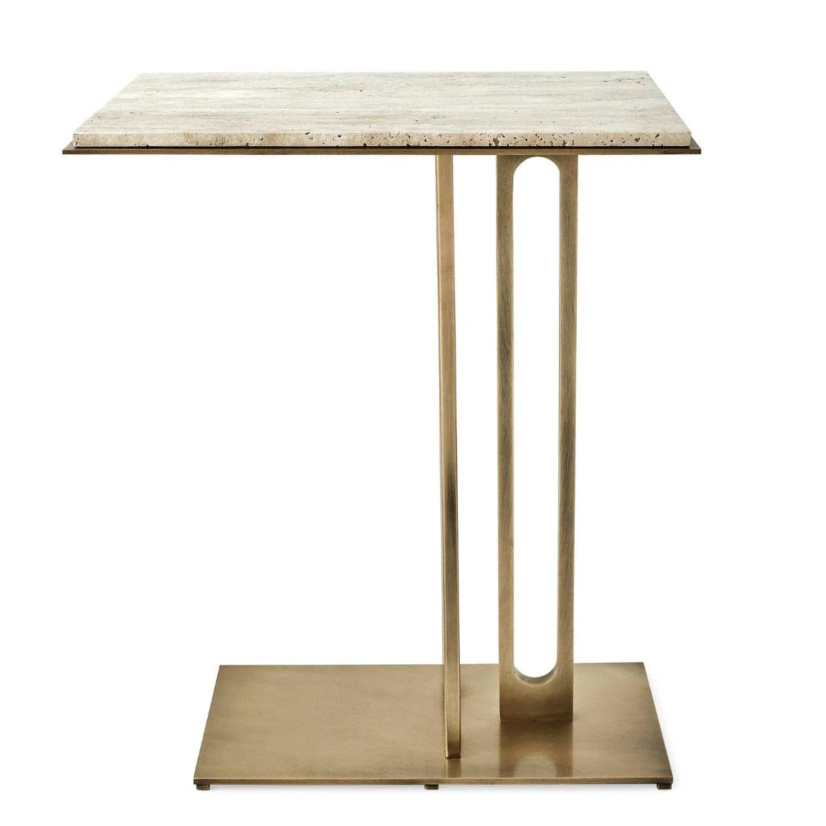 Black Label Cantilever Accent Table - Travertine & Brass