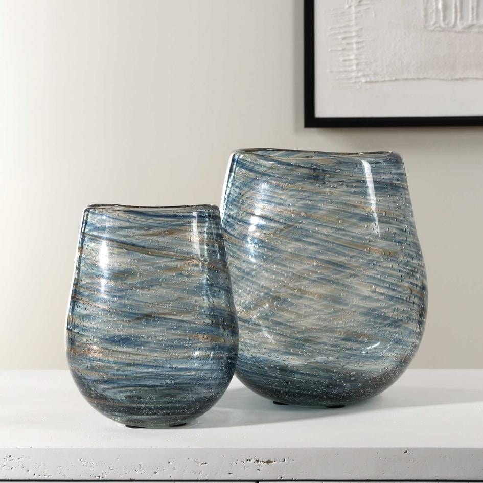 Aurora Swirl Glass Vases, Set of 2