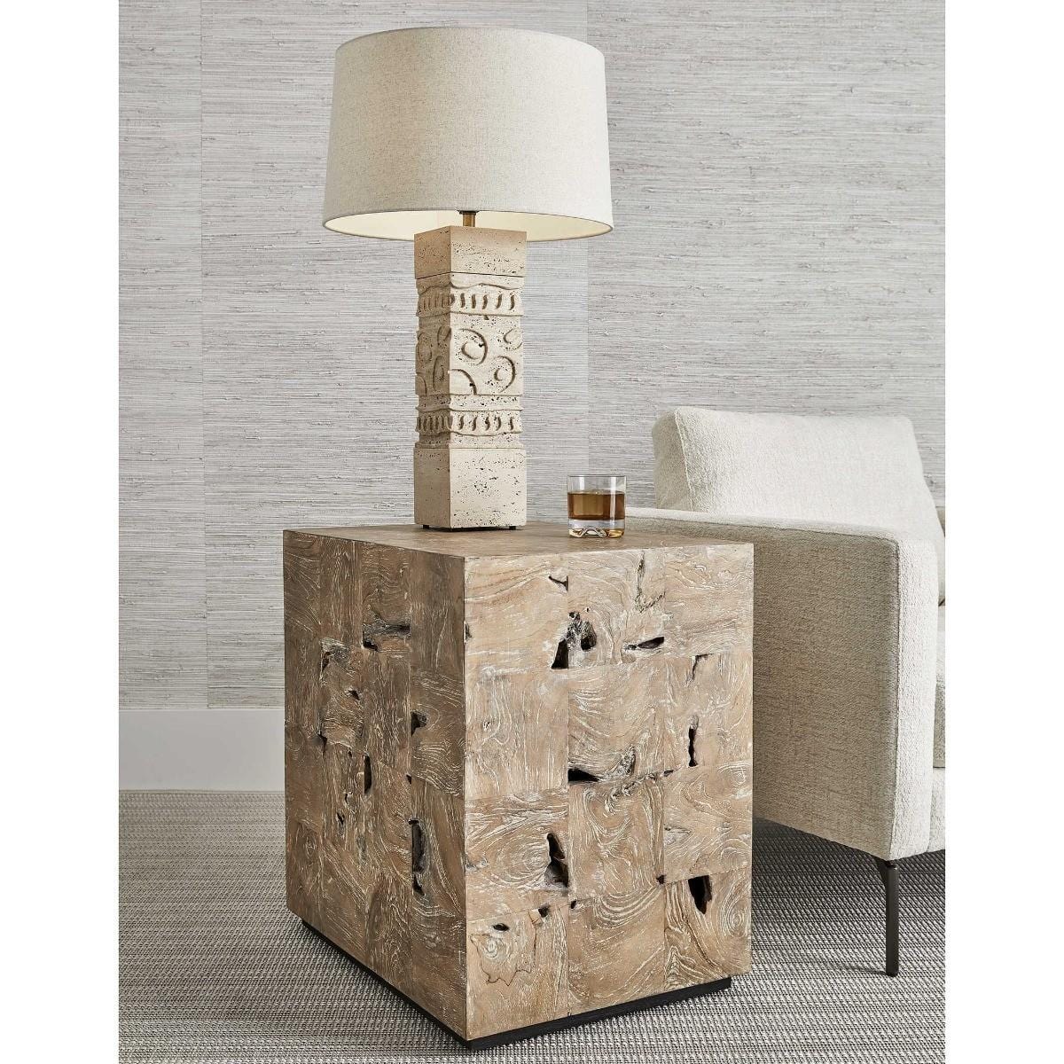 Black Label Teak Tac Toe End Table - Light