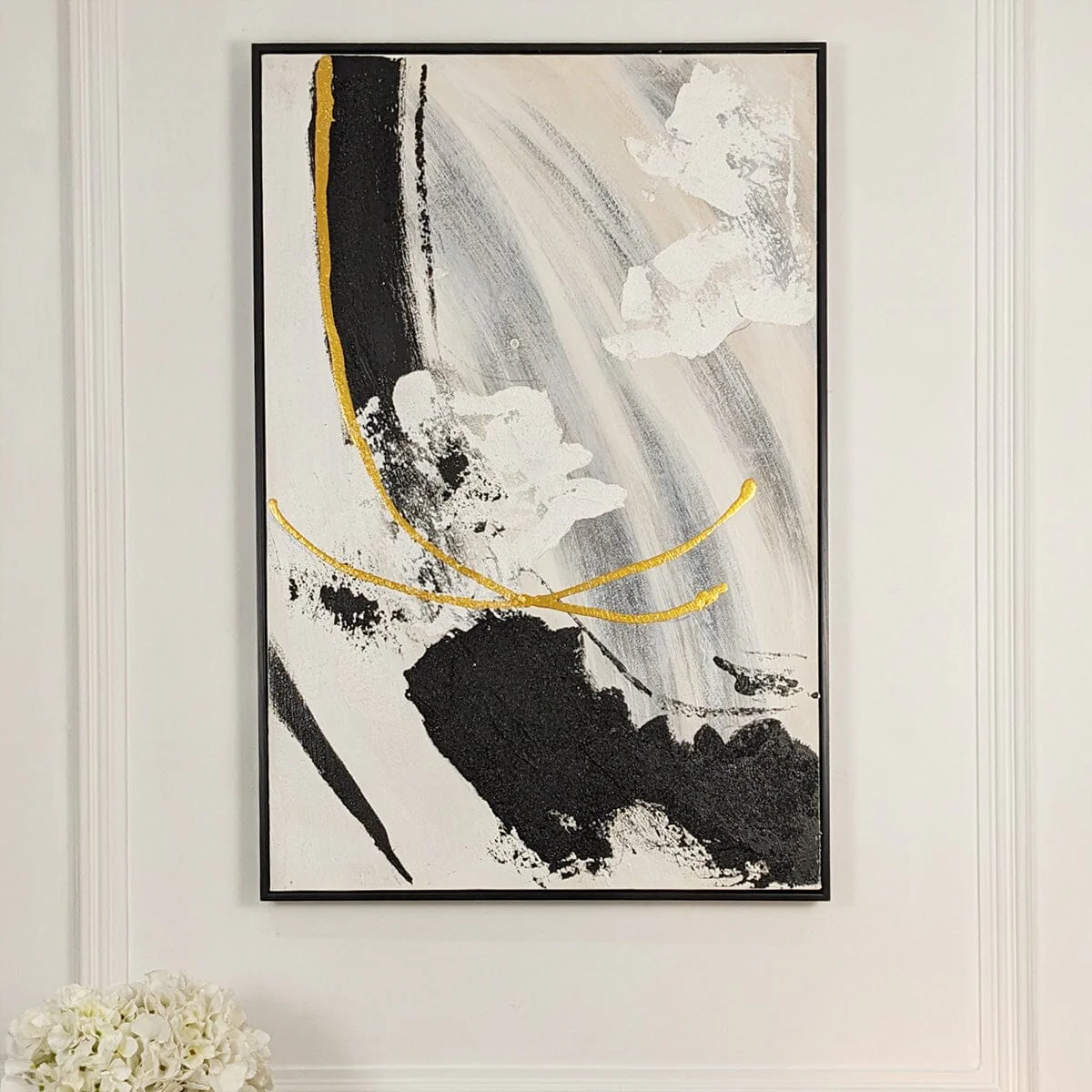 Verona Black, Taupe & White Abstract Paint Brush Effect Textured Canvas Wall Art