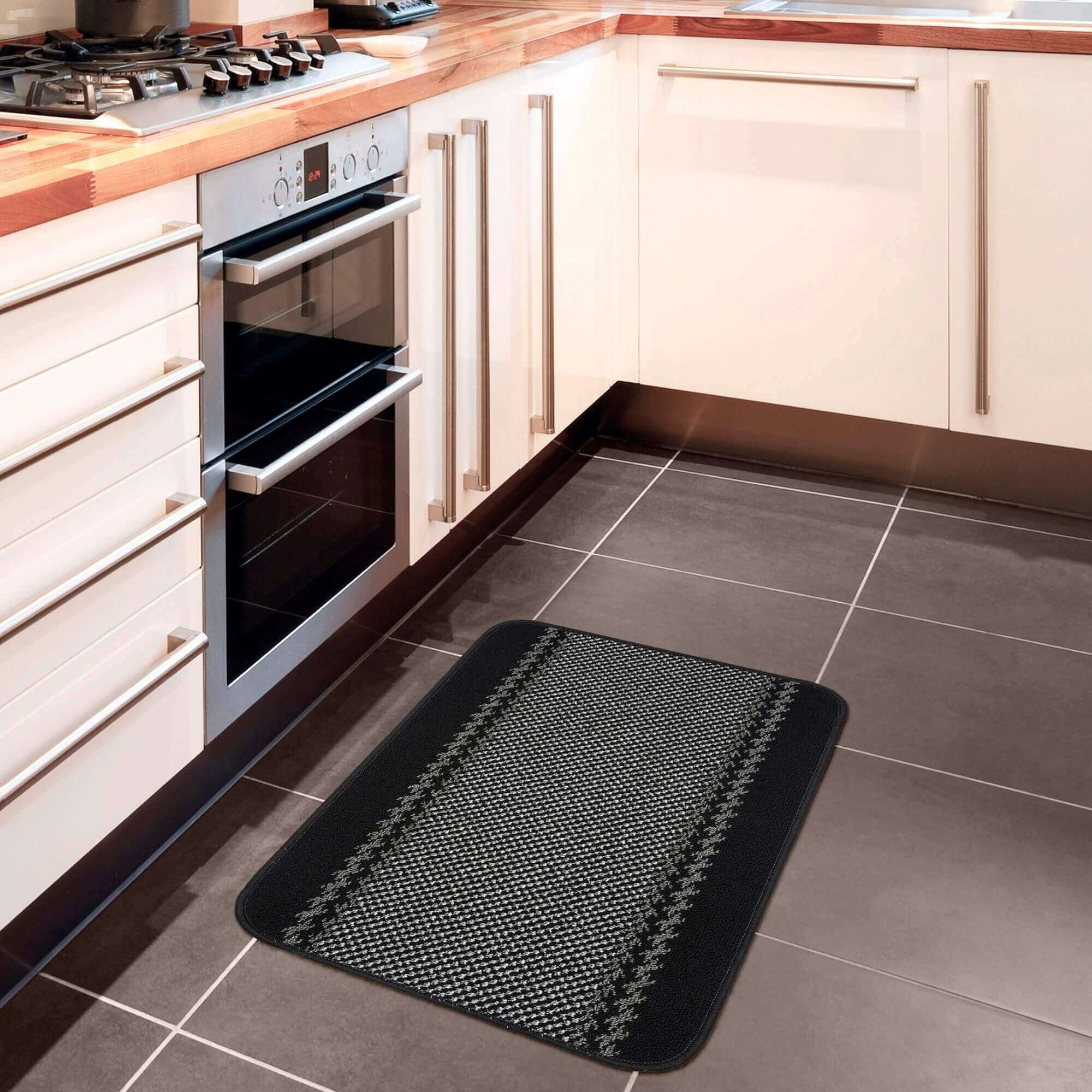 Washable Bordered Black Rug | 116Bl - Image 5