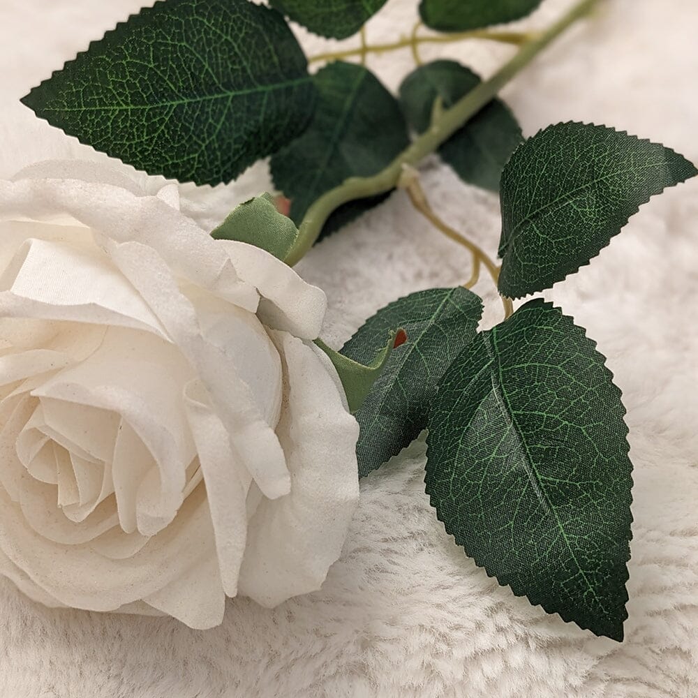 White Faux Peony Rose Single Stem Flower - Image 3