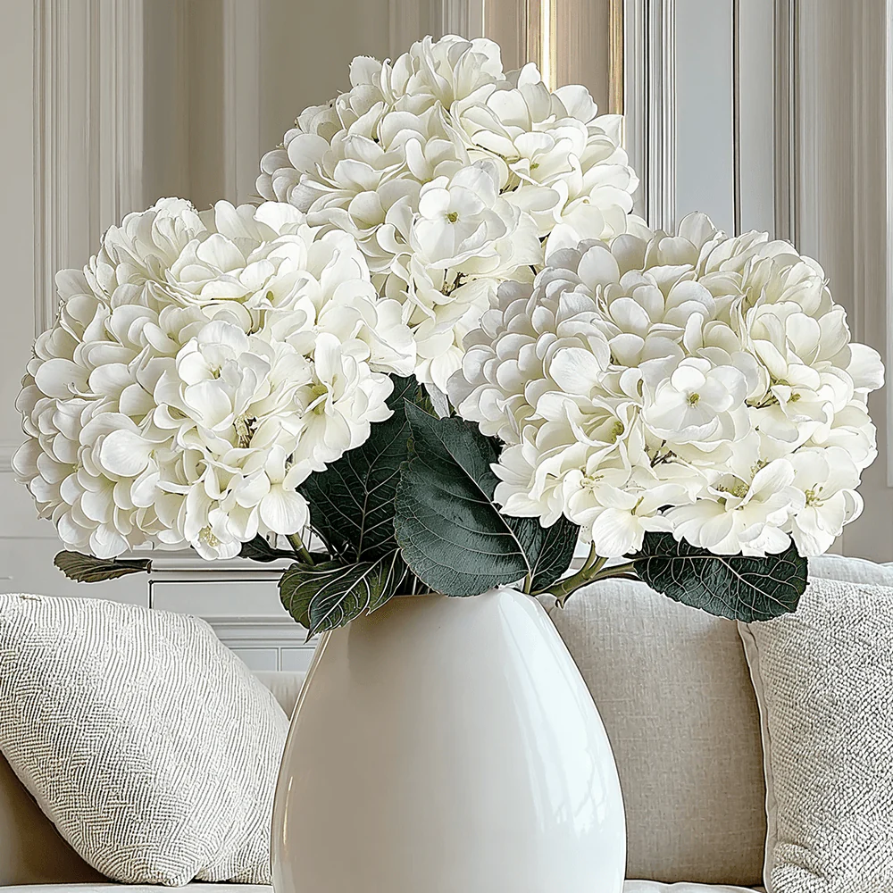 White Giant Pom Pom Hydrangea Single Stem Flower - Set of 3 | OUTLET